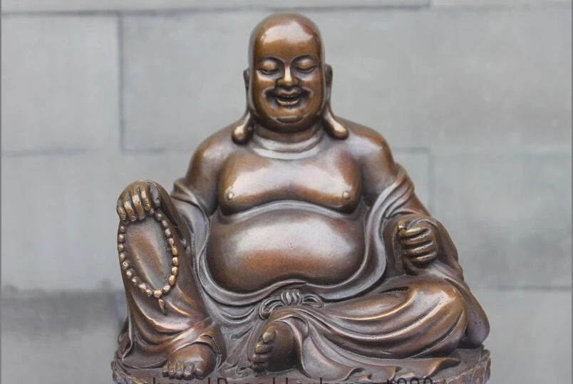 Китайская буддистская статуя Будды Maitreya из чистой бронзы и меди|Статуи
