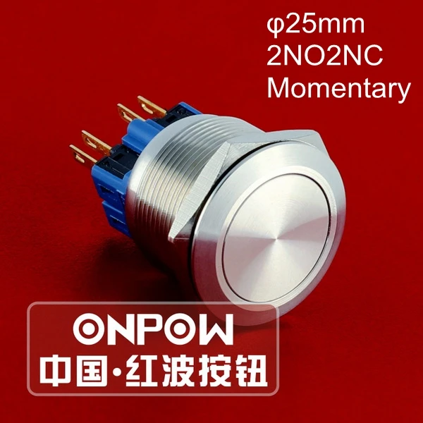 ONPOW 25 мм Мгновенный IP65 2NO2NC Start Stop водонепроницаемый металлический кнопочный