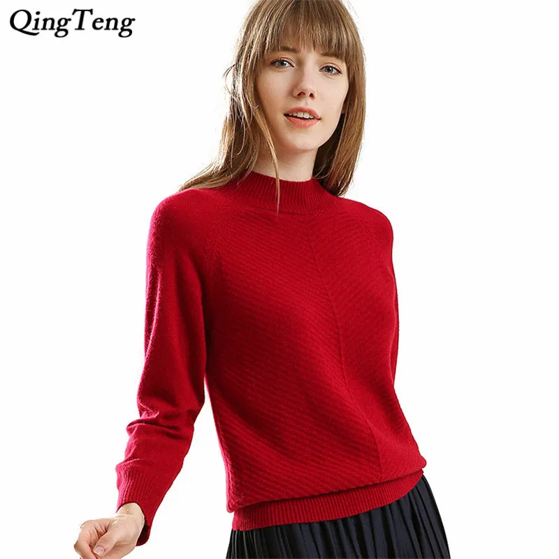Women's Combing Wool Half Turtleneck Knitted Whorl Raglan Sleeve Pullover Ribbed Collar Famale Jumper Sweaters 2018 Fall Winter | Женская