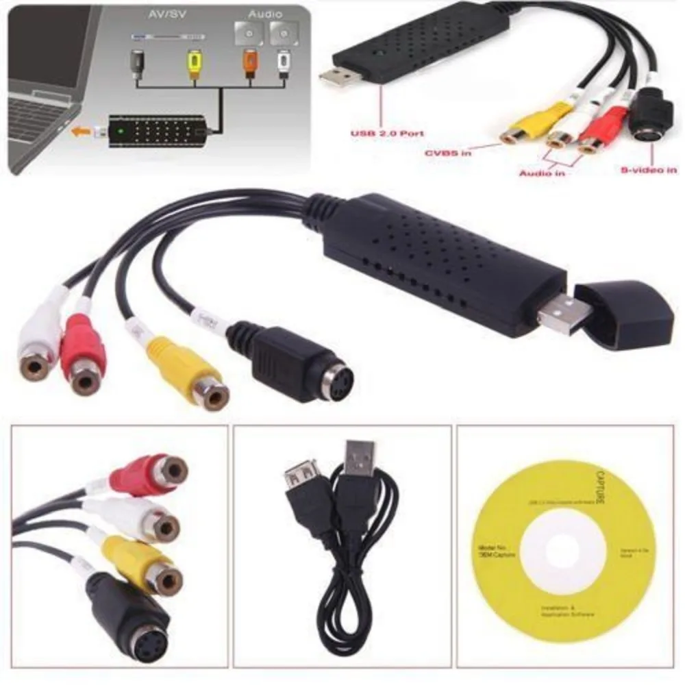 Высокое качество Портативный USB EasyCAP 2,0 аудио видео захвата карты адаптер VHS к DVD видео захвата конвертер для Win7/8/XP/Vista