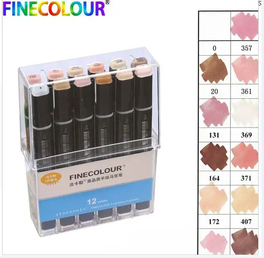 Finecolour EF102 на спиртовой основе с кляксами для манга зубная щетка с двумя головками и маркер-кисточка 12/24/36 Набор Профессиональный маркер для рисования ручка для товары для рукоделия - Цвет: 12pcs skin color