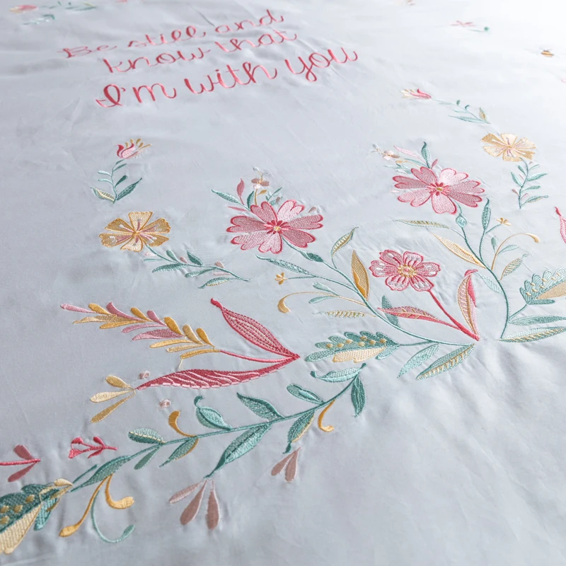 Комплект постельного белья с вышивкой 100% длинный степлер хлопковый пододеяльник