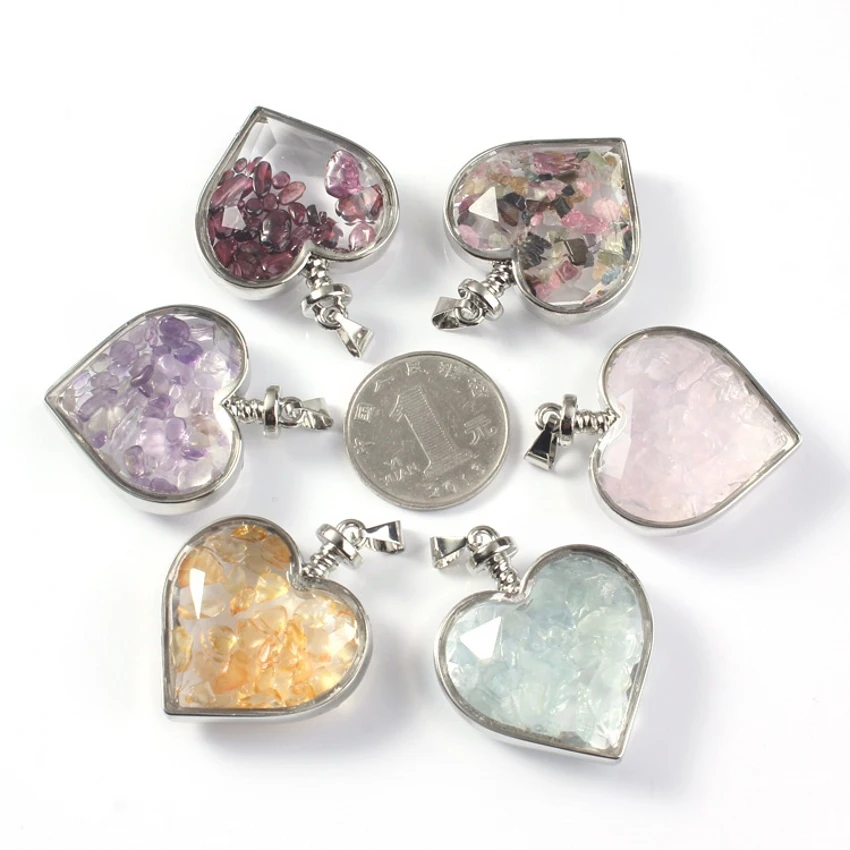 

Trendy-beads 10 Pcs Rose Pink Quartz Purple Amethysts Love Heart Wish Bottle Garnet Pendant Tourmaline Jewelry For Lovers