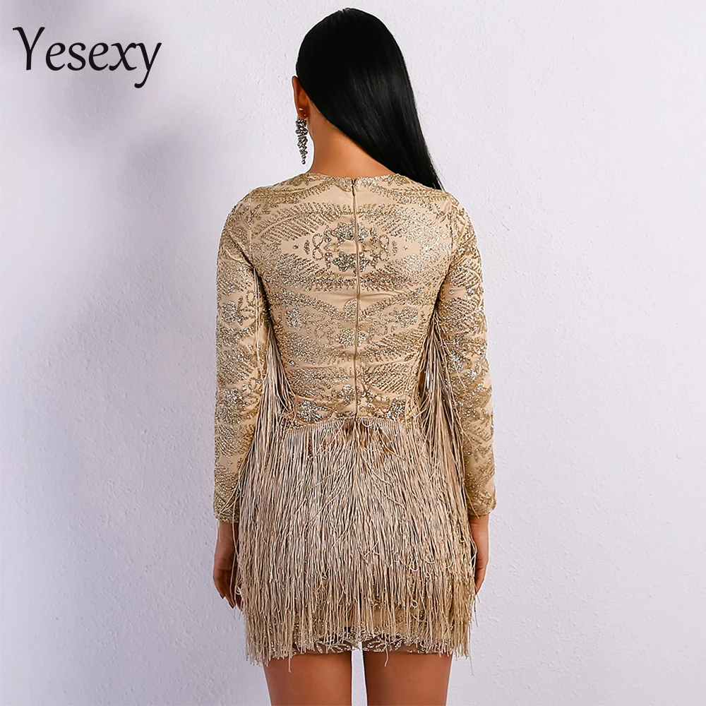 Yesexy 2019 Осенние сексуальные элегантные женские мини-платья с круглым вырезом и