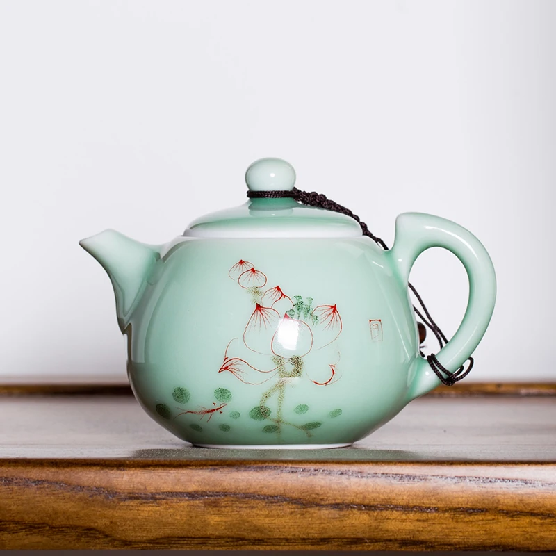 

Керамический чайник Longquan Celadon с ручной росписью, исинский чайник с фильтром, чайный горшок кунг-фу, большой чайный горшок с одной ручкой