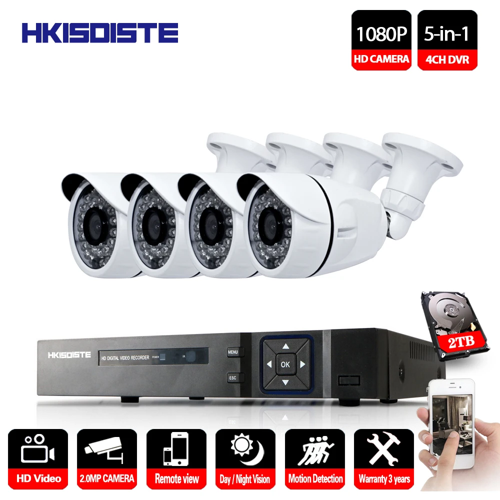 Комплекты видеонаблюдения 1080P 4CH DVR 4 шт. 2 0 МП уличная инфракрасная камера 3000TVL ahd