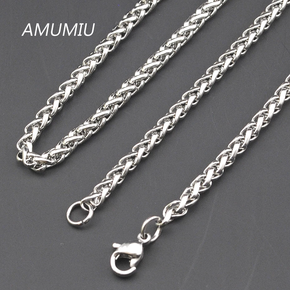 Мужское ожерелье AMUMIU повседневные плетеные цепочки из нержавеющей стали 3 мм|fashion