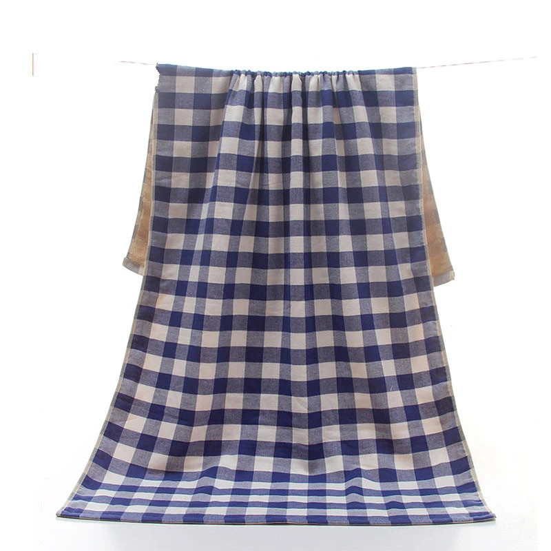 

70x140cm 100% Cotton Gauze Plaid Bath Towel For Adult Thick Men Sport Beach Towel For Home Hotel Bathroom
