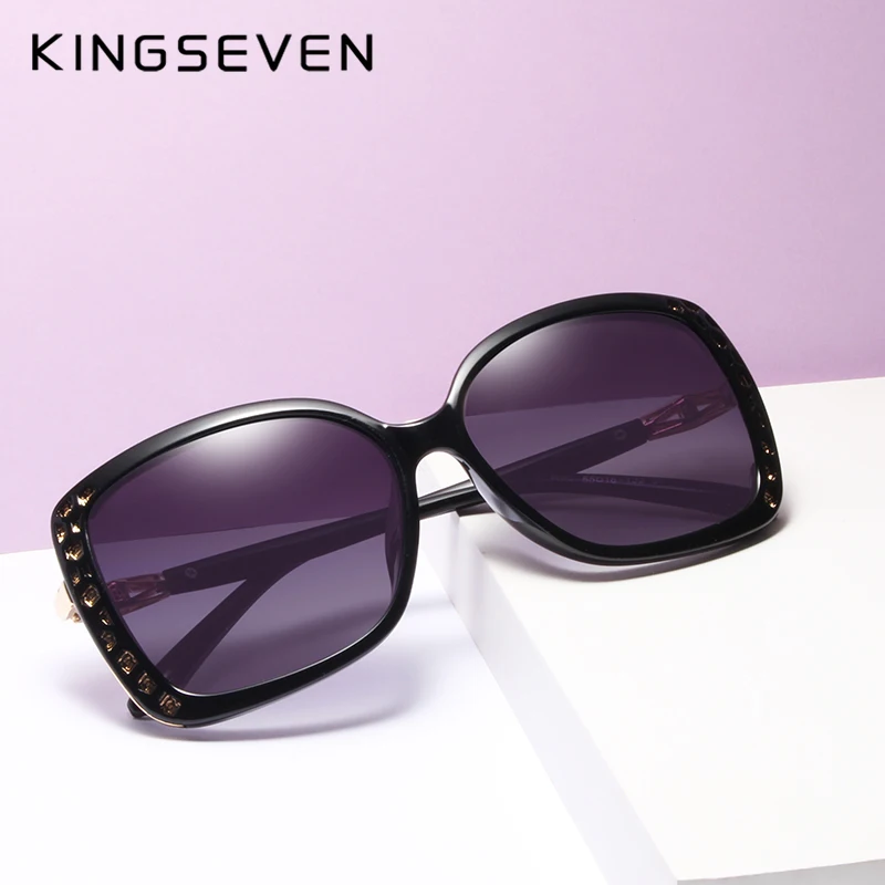Женские поляризационные очки KINGSEVEN черные солнцезащитные с зеркальными линзами