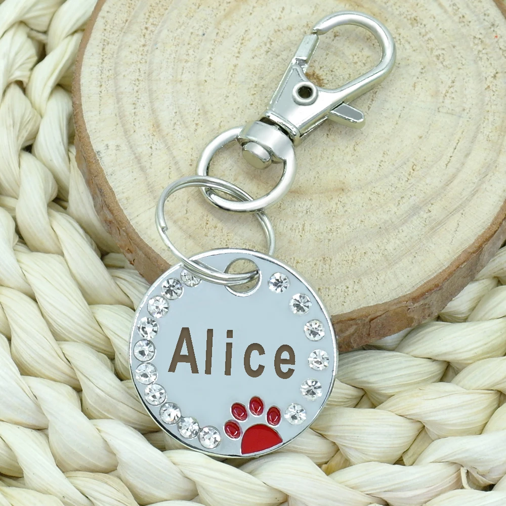 Dog Tag Personalized Pet Puppy Cat ID Tag Engraved Custom Dog Collar Accessories Stainless Steel Name Tag Paw For Dogs Cats Pink