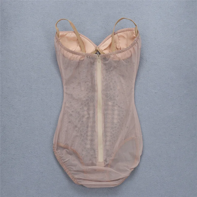 Apricot Top Quality Celebrity Strap Beading Sexy Women's Bodysuits Prom Party Bikinis