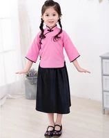 2021 spring summer baby girl school dress suits chinese traditional graduation costumes children clothes suit cheongsam set