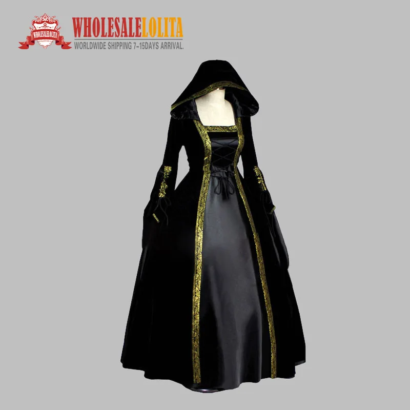 Черный вельветовый в готическом стиле и шелкоподобный костюм ведьмы на