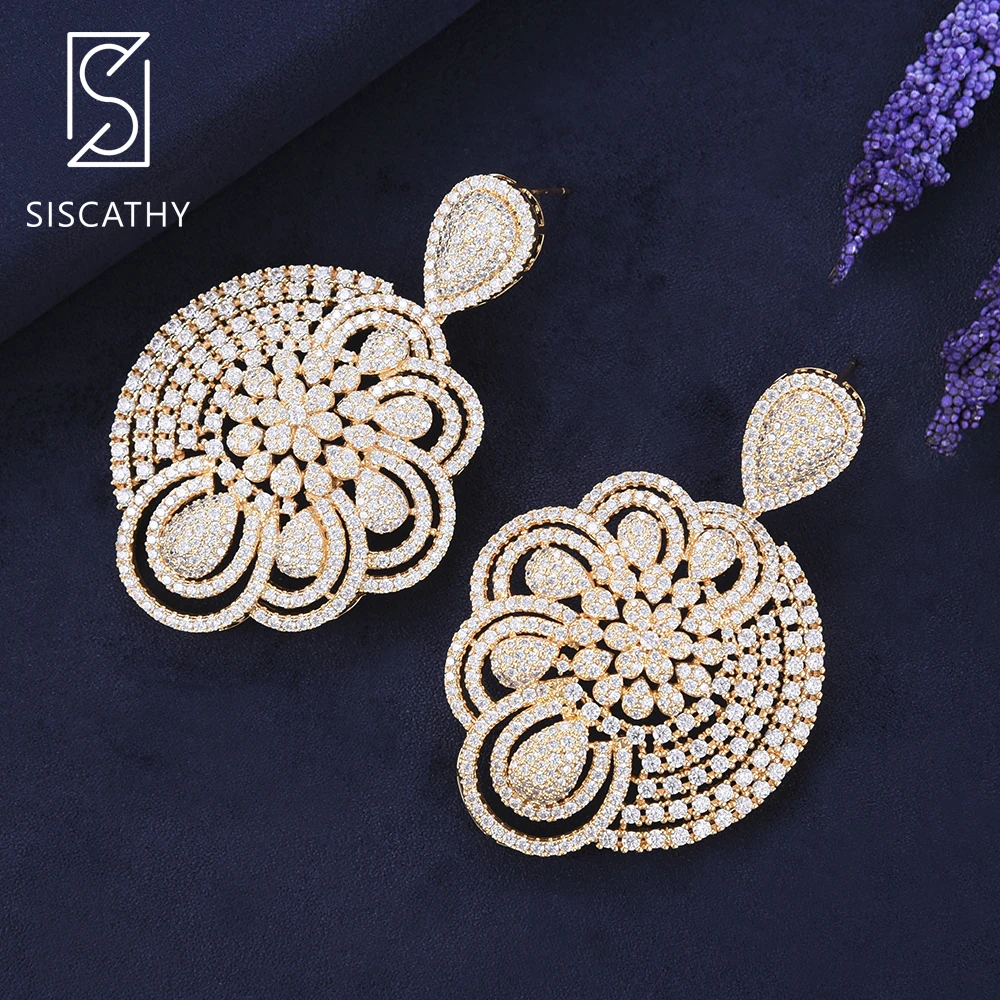 Siscathy Luxury Indian Earrings Hanging Waterdrop Drop Dangle Jewelry Cubic Zirconia Nigerian Bridal Wedding | Украшения и