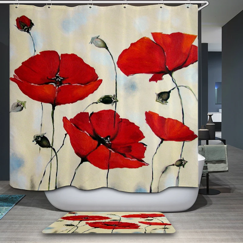 Polyester Fabric Shower Curtain Waterproof Home Bathroom Curtains Flowers orchid purple bath crutain for the bathroom | Дом и сад