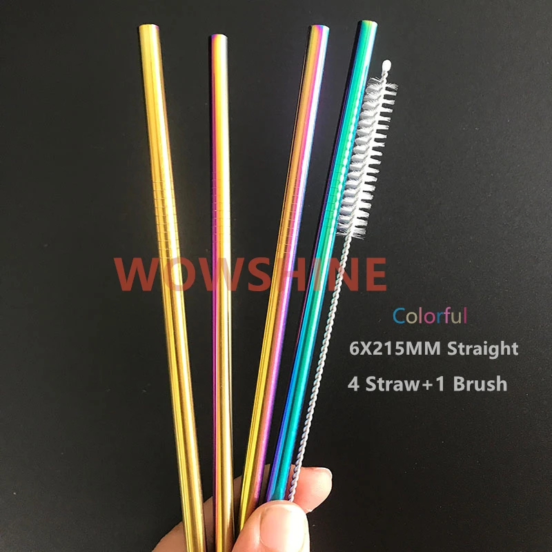 WOWSHINE Новинка 4 соломы + 1 щетка многоразовая нержавеющая сталь 304 красочная для