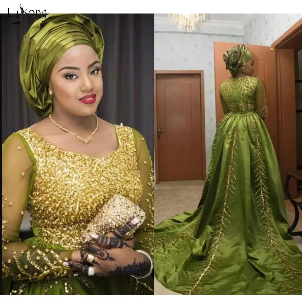 Роскошные нигерийские оливковые платья для выпускного вечера с кристаллами