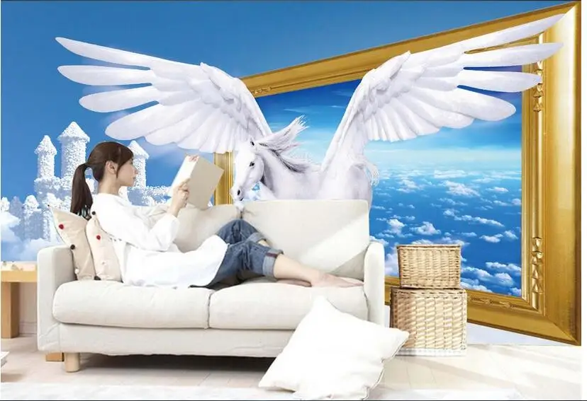 Пользовательские фото 3d обои мечта облако дворец лошадь картина фон настенные
