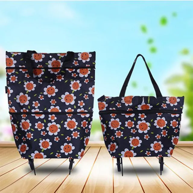 Sun flower RUPUTIN New Folding Portable Shopping Bags Buy Vegetables Bag High Capacity Shopping Food Organizer Trolley Bag On Wheels Bags - Цвет: Sun flower
