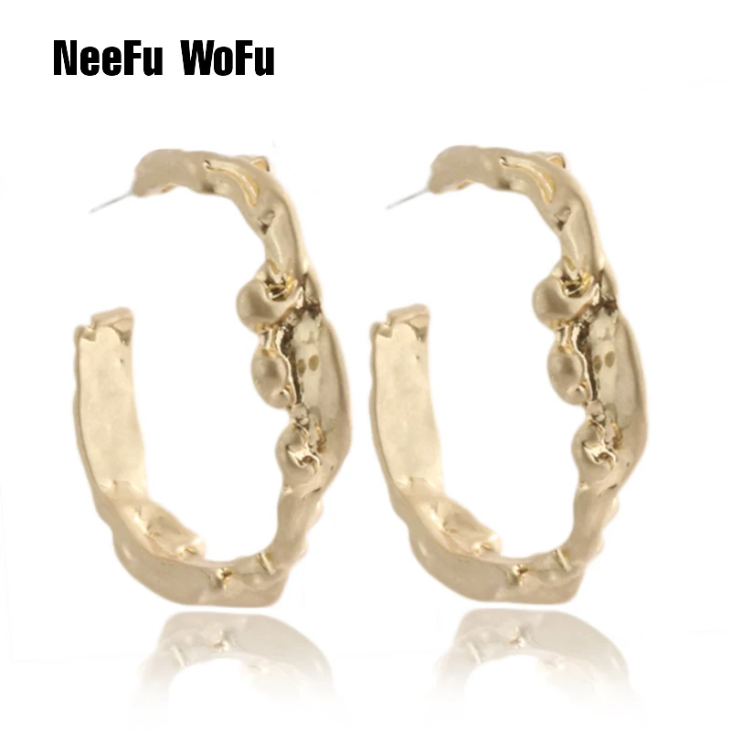 NeeFu WoFu медные серьги кольцо металлические большие брендовые marque boucle doreil Brinco Orecchino
