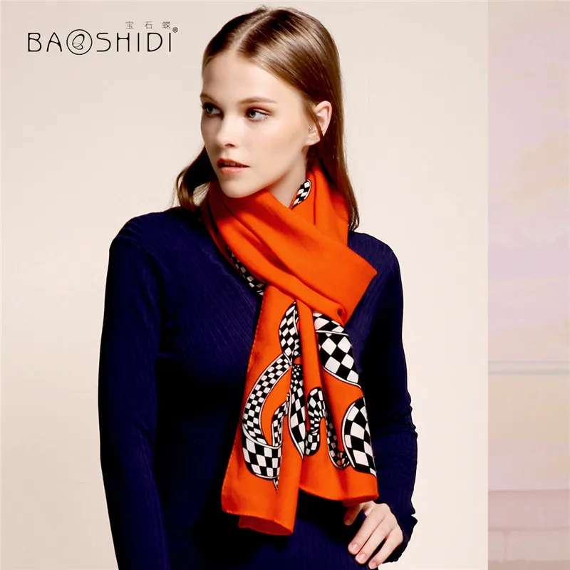 [BAOSHIDI] шарфы из 100% шерсти роскошного бренда зимний женский шарф шаль