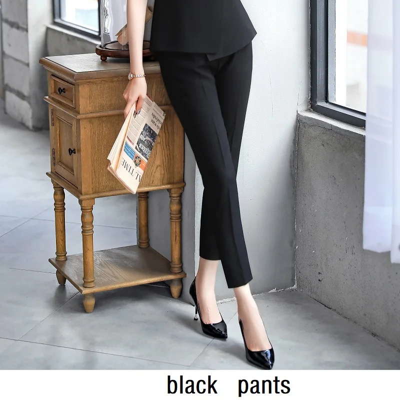 black pants ACRMRAC, женские костюмы, тонкие, летние, нестандартные, блейзеры, брюки, 2 шт, набор, OL, формальные, деловые, женские брюки, костюмы, женские комплекты, костюмы - Цвет: black pants