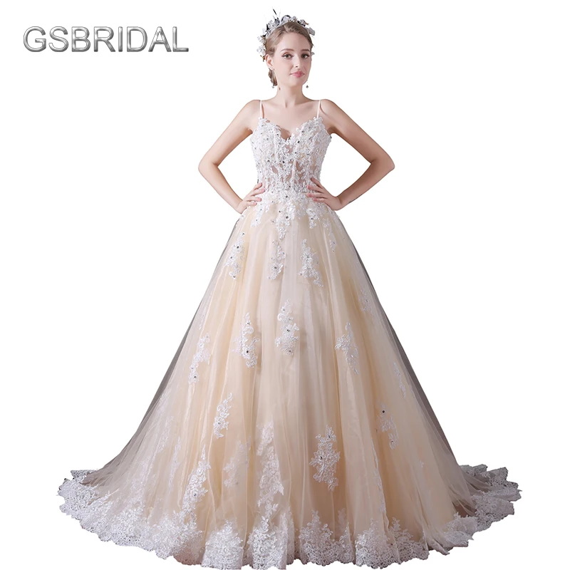 Gsbridal Милая Кружево цветок топ ручной линия свадебное платье новое поступление |