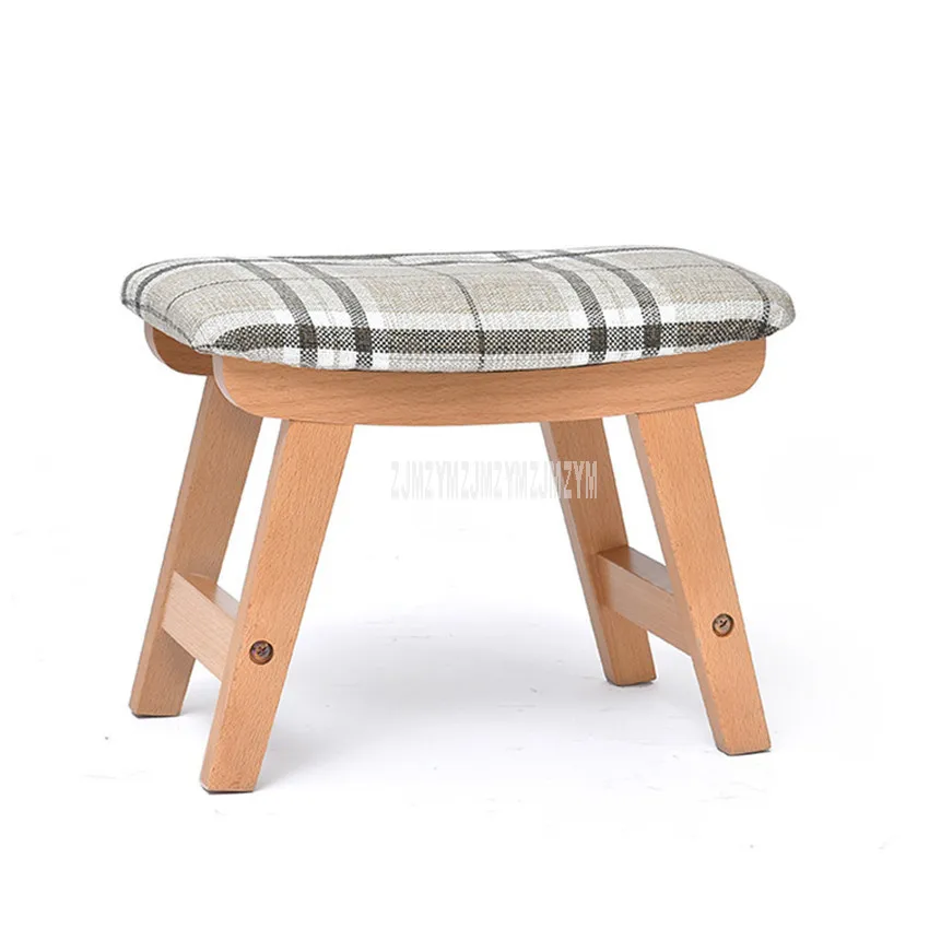 Solid Wood Leg Low Stool Cotton Washable Living Room Shoes Changing Bedroom Sofa Side Upholstered Soft Mini Ottoman Stool