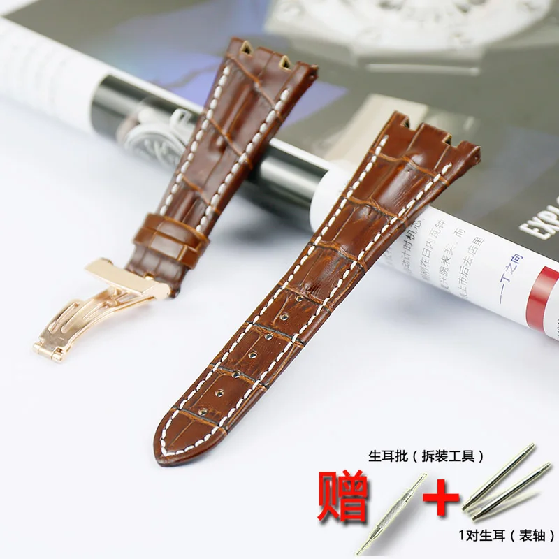 Rose gold buckle Мужской деловой высококачественный кожаный ремешок для AP Серии Кожаный ремешок 28 мм для женщин Спорт на открытом воздухе водостойкий ремешок пряжка аксессуары - Band Color: Rose gold buckle