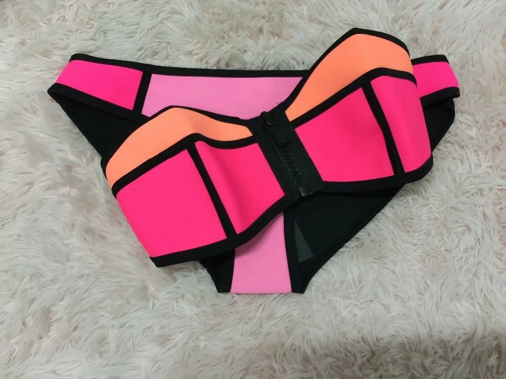 Бесплатная доставка 1 комплект Разноцветные бикини на молнии + низ|bikini top|bikini