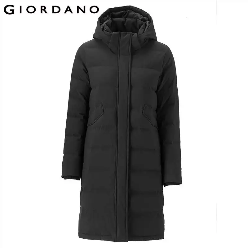 Giordano женское длинное пуховое пальто с капюшоном, имеется два варианта окраса,и четыре размерных ряда - Цвет: 09Black