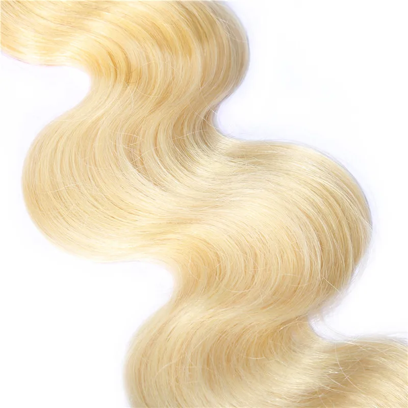 ALOTOP Blonde 613 пучки с закрытием бразильские волнистые волосы фронтальной Remy perruque chevex