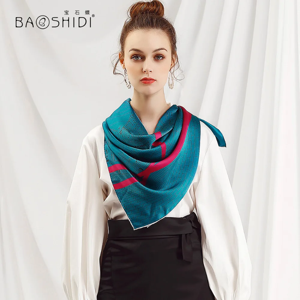 Женский шарф BAOSHIDI из 100% шелка в свободном стиле Квадратный 90x90|fashion silk scarf|silk fashion