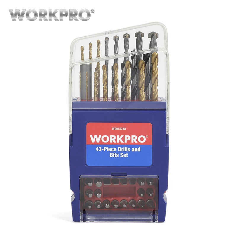 WORKPRO 43 шт. набор сверл для бетона, кирпича, дерева, стеклокерамической плитки, пластика