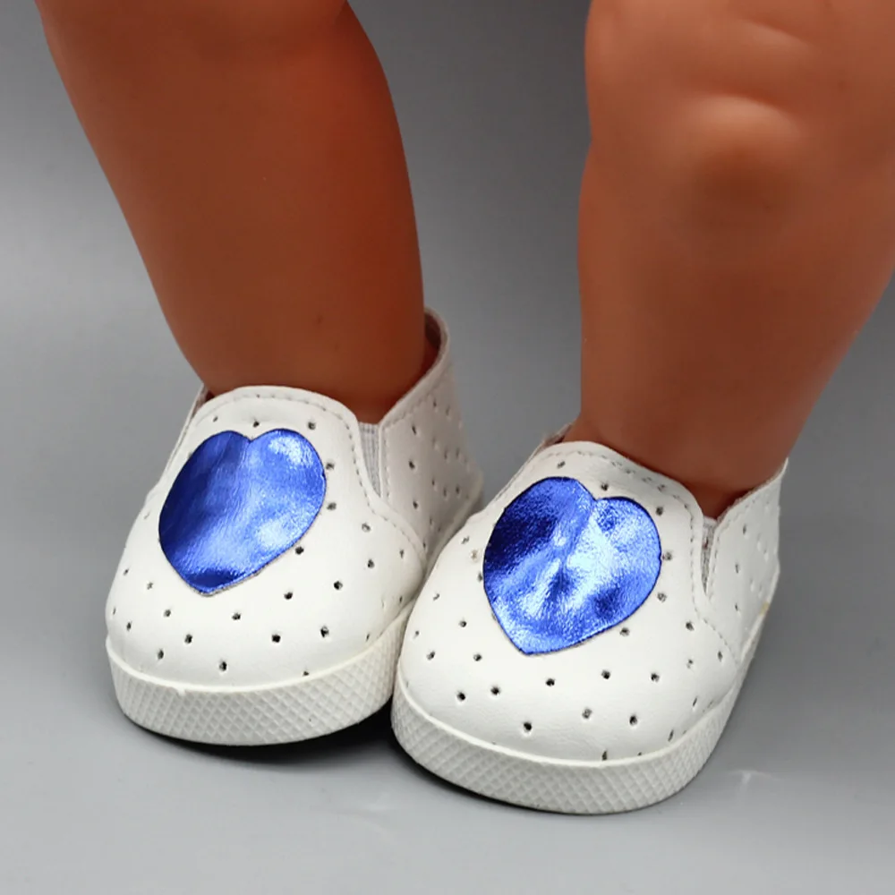 

New 7cm Doll Shoes for 18 Inches Ameican Doll 43cm Reborn Babe Fashion Sport Shoes With Glitter Heart Mini Doll Accessories