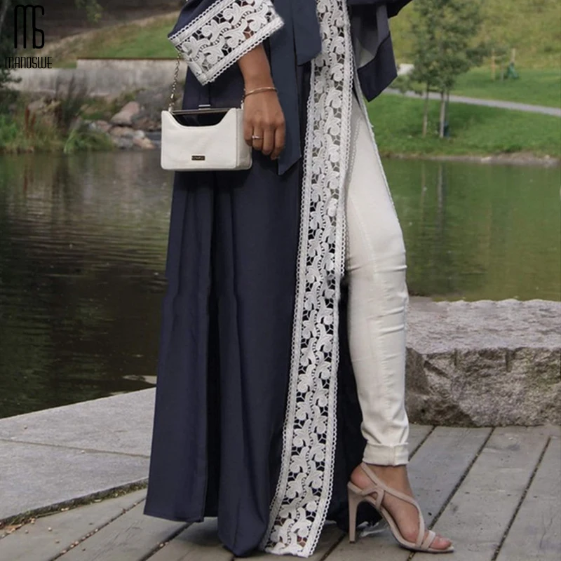 Мусульманский женский арабский кружевной кардиган с длинными рукавами