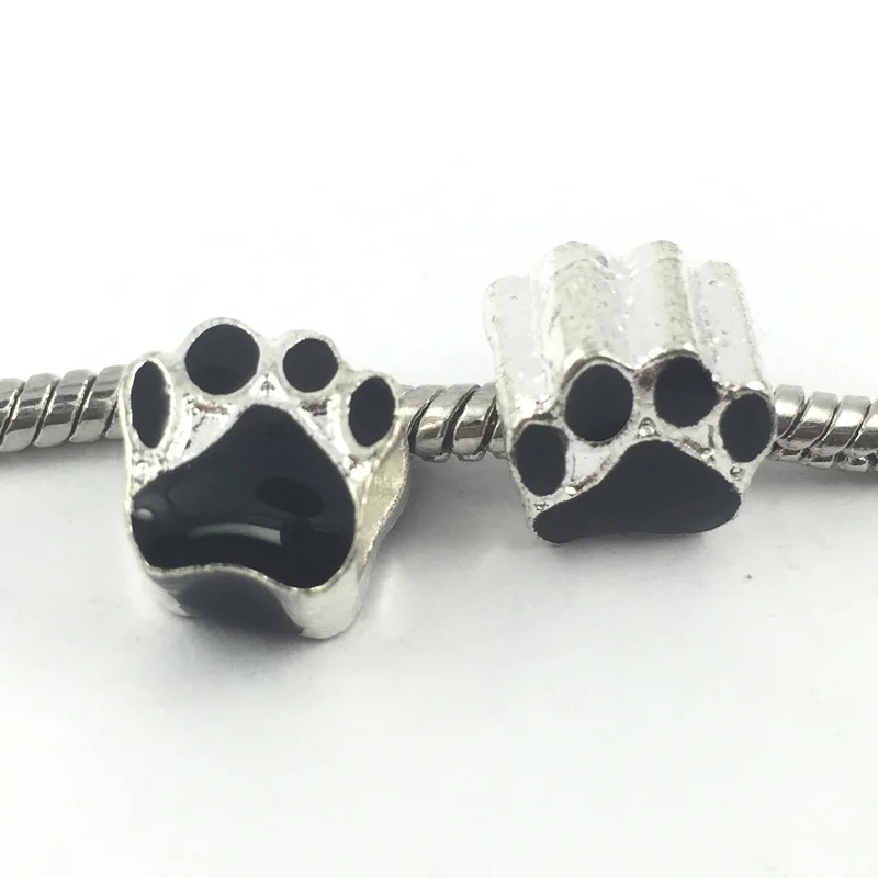 5 шт./лот посеребренные бусины с большими отверстиями в виде собачьих следов