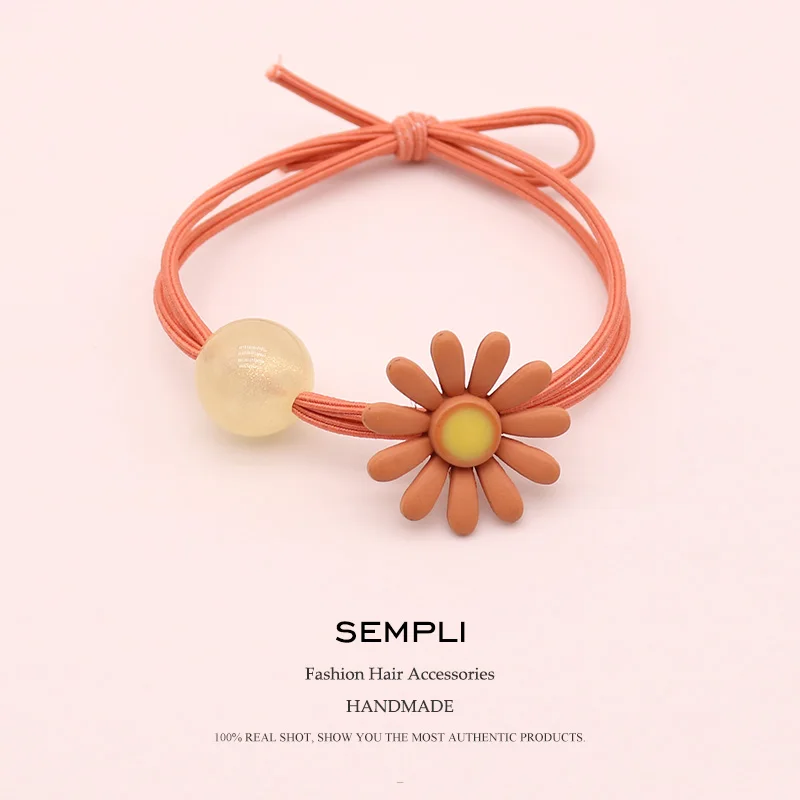 Sempli, карамельный цвет, эластичная нейлоновая резинка для волос для девочек, детская высокая эластичность, Подсолнух, прозрачное украшение для волос с бусинами