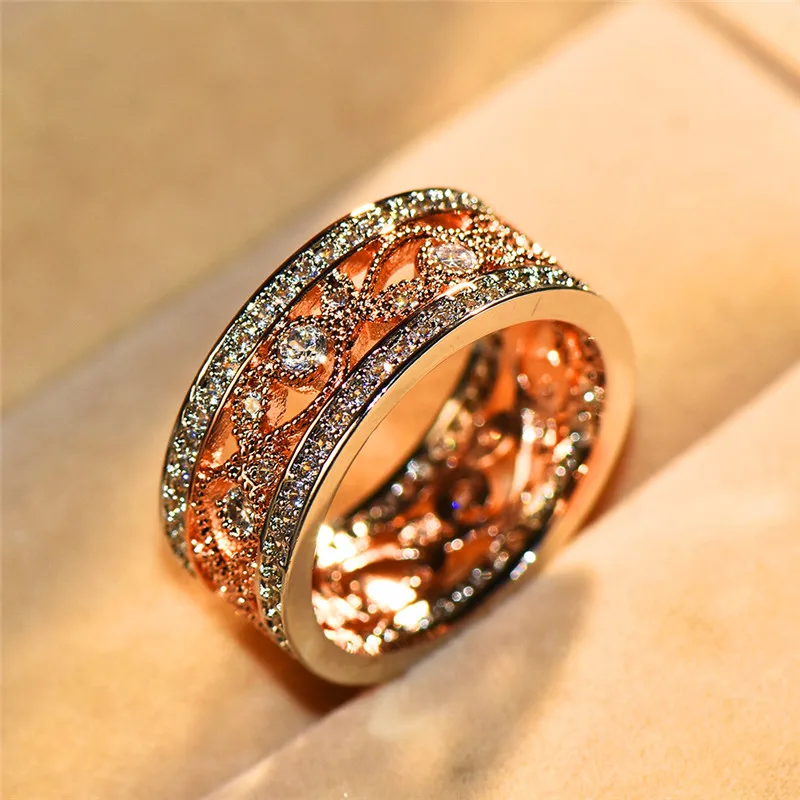 Женское кольцо с цветком розового золота роскошное серебряное кристаллами