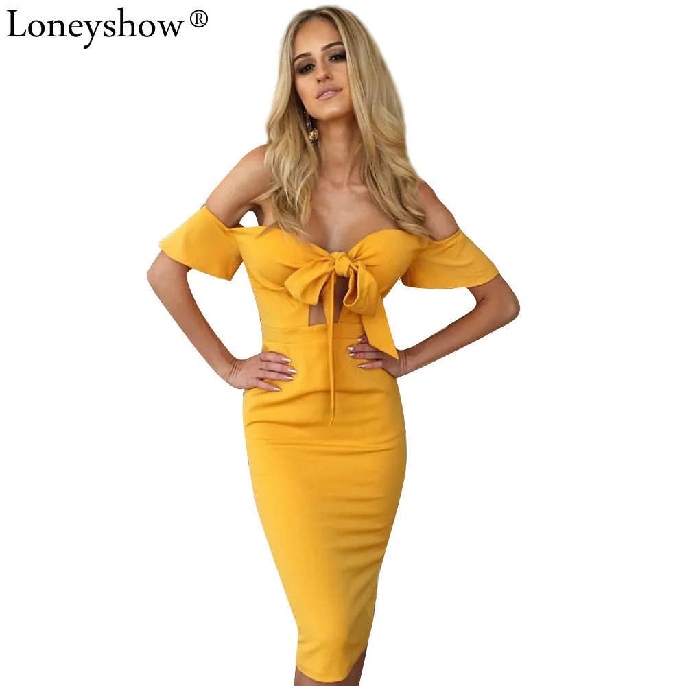 Loneyshow 2018 летние пикантные с открытыми плечами платье расклешенными рукавами