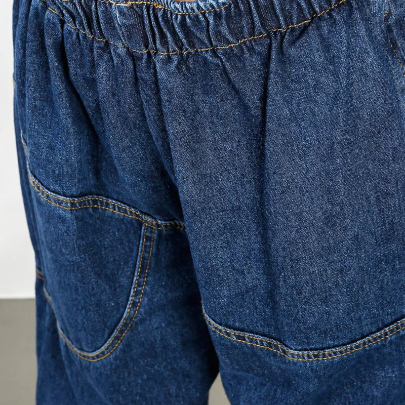 Женские свободные джинсы до щиколотки черные джинсовые шаровары с высокой