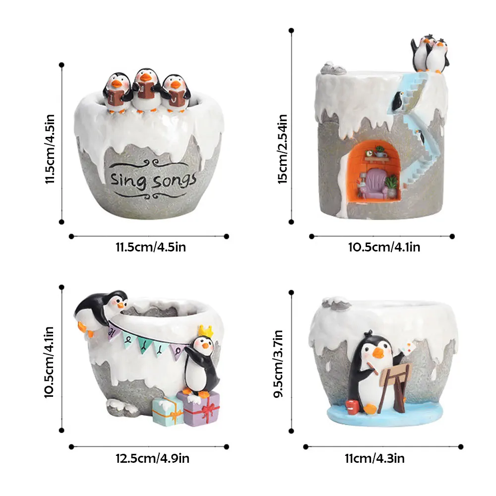 Cute Cartoon Antarctic Penguins Series Resin Planters Gardening Pots for Cactus Succulent Flower Home Decoration Pen Holder | Дом и сад