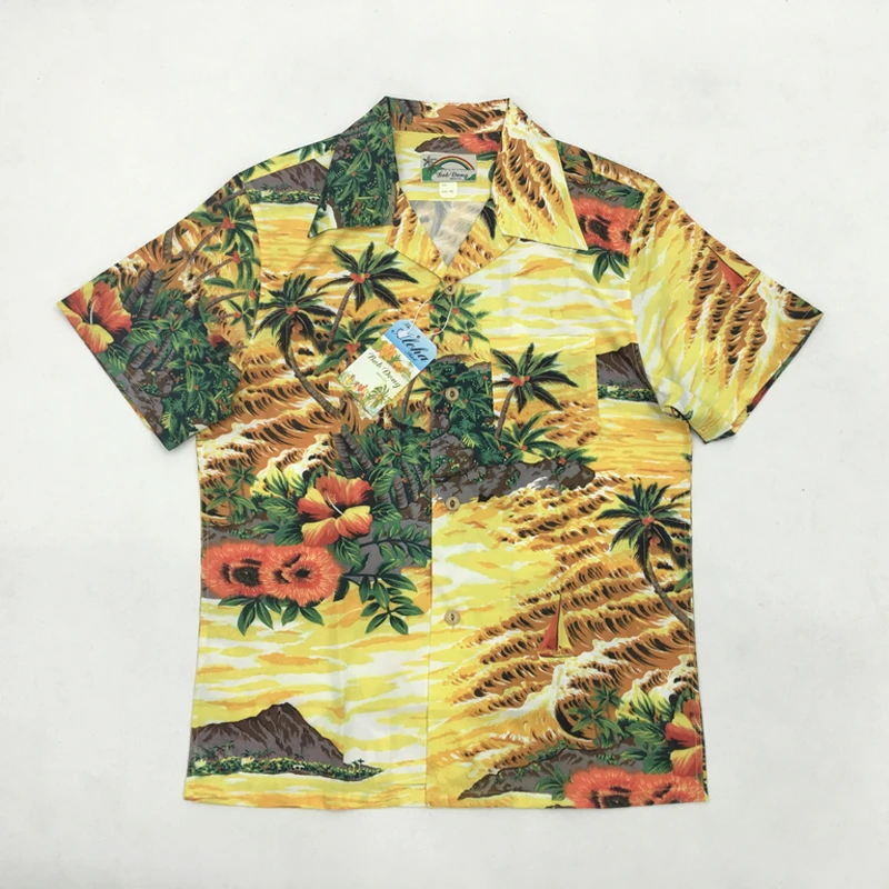 

Bob Dong Aloha Shirts Hawaii Coconut Tree Men Beach Shirt Summer Short Sleeve Hawaiian Shirt Vacation Tops Camisa Masculina