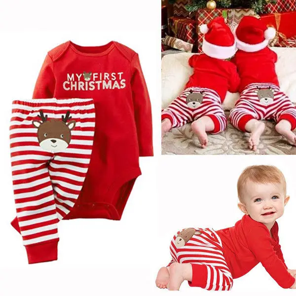 Pudcoco 2PCS Set Newborn Toddler Baby Boys Xmas Clothes Romper+Stripe Pants Santa Claus Outfits 2018 Christmas Costume Hot 0-18M |