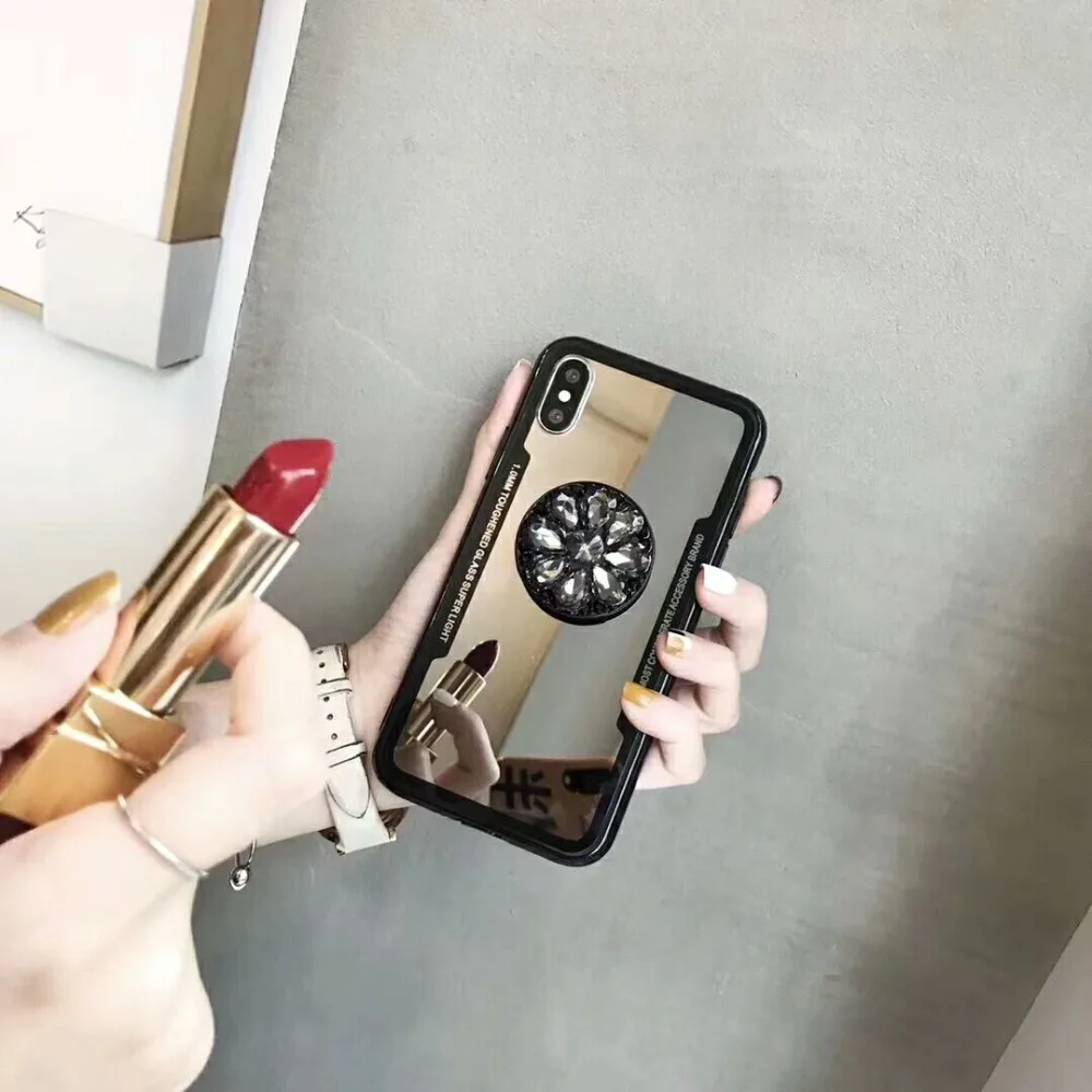 Luxury Mirror Phone Case Covers For iPhone Xs X Cases for iphone 7 8 Plus 6 6s Cover add Diamond Holder Fundas |