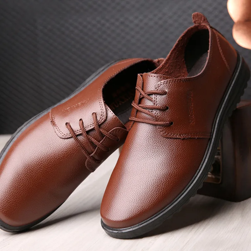 brown-lace up LIN KING/Новинка; модная мужская кожаная обувь слипоны без застежки повседневная обувь светильник с постепенным увеличением Слипоны мужские лоферы; мокасины; Zapatos De Hombre - Цвет: brown-lace up