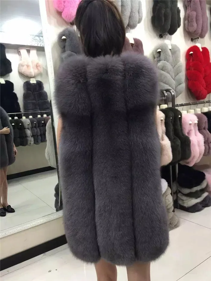 Зимние Модные женские меховые пальто толстые теплые из натурального Лисьего меха жилет без рукавов Длинная Куртка