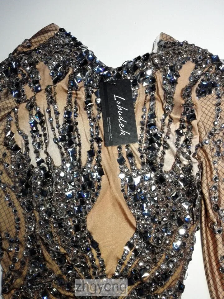 Sparkly Rhinestones Elastic Long Sleeve Bodysuit Bar Club Women Singer Stage Outfit Sexy Party Show Performance Dance Costume