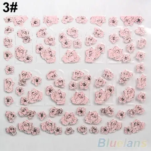 3D Nail Stickers Embossed Pink Flowers Design Art Decal Tips Sheet Manicure 1QLE | &amp Decals