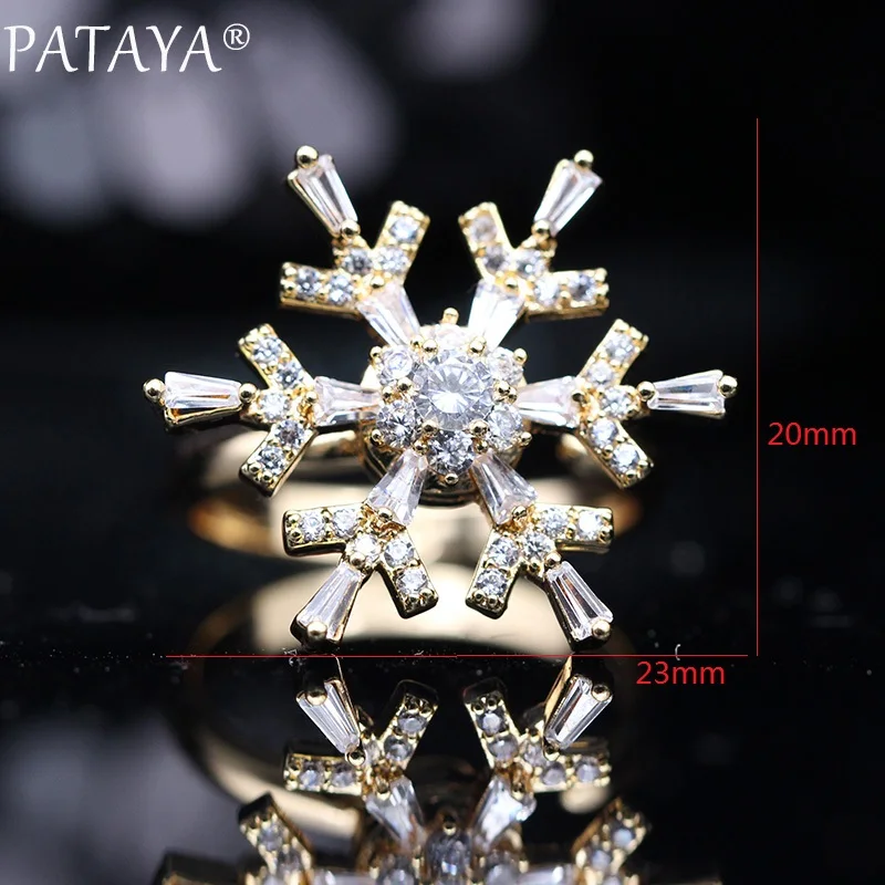 PATAYA, новинка, женские кольца, 585, розовое золото, снежинка, натуральный циркон, вращающиеся, большие, разлагаемые, свадебные, модные ювелирные изделия